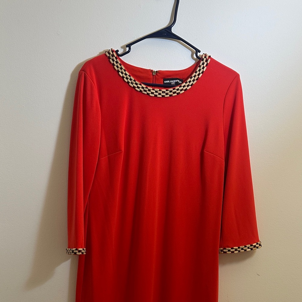 Karl Lagerfeld Red Dress with Checkered Trim